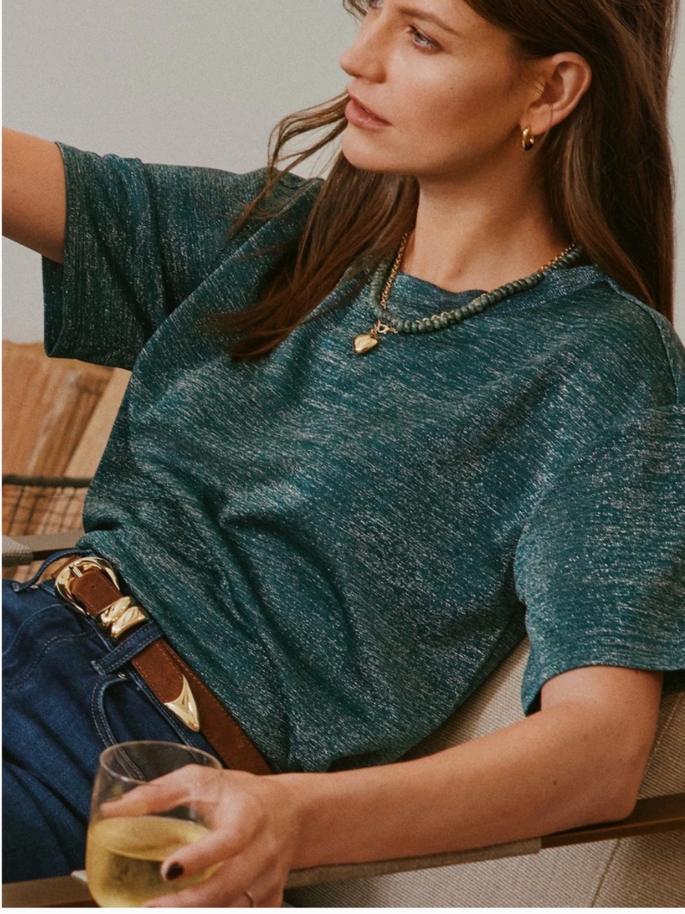 Evereve Heathered Emerald Crop Tee